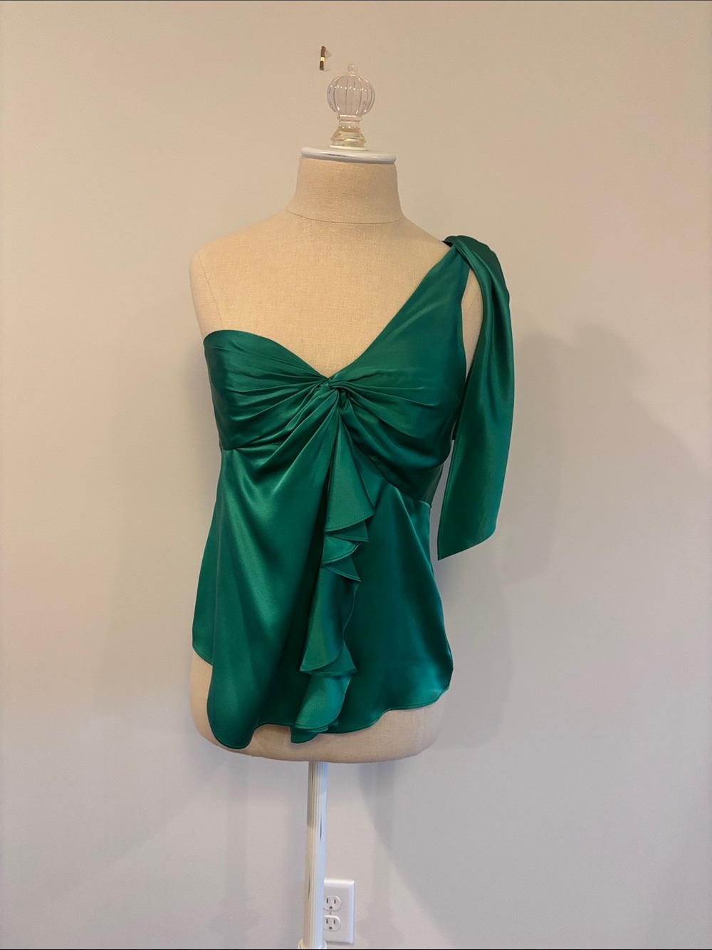 Cinq a Sept Emerald One-Shoulder Satin Twist Camisole